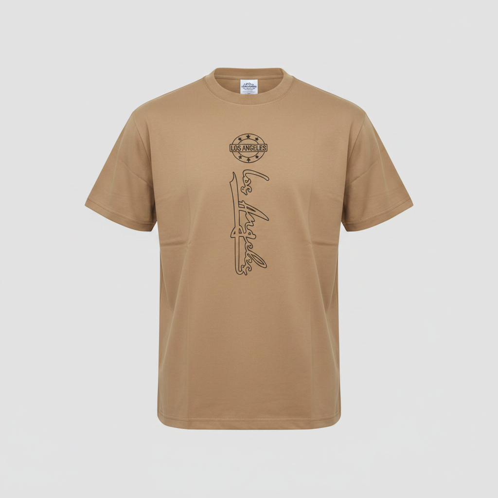 Ghost mannequin version of the tan graphic tee