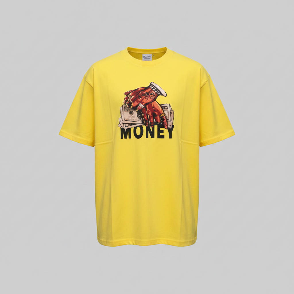 Ghost mannequin version of the yellow Money tee