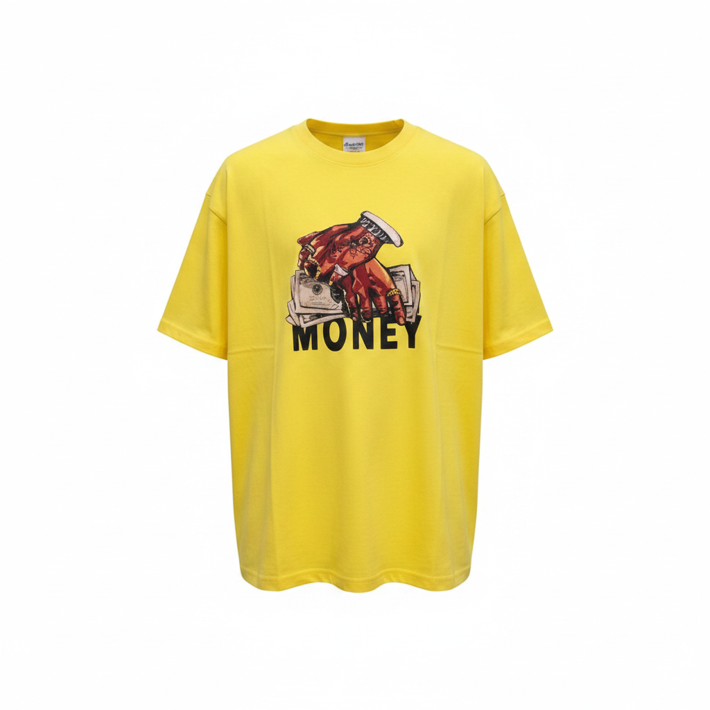 Ghost mannequin version of the yellow Money tee