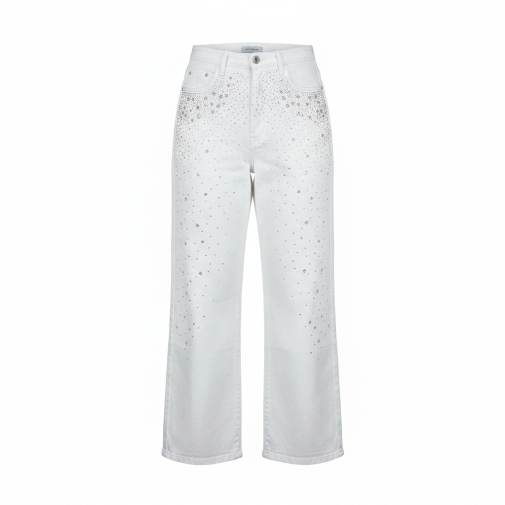 Ghost Mannequin - White Rhinestone Wide-Leg Jeans