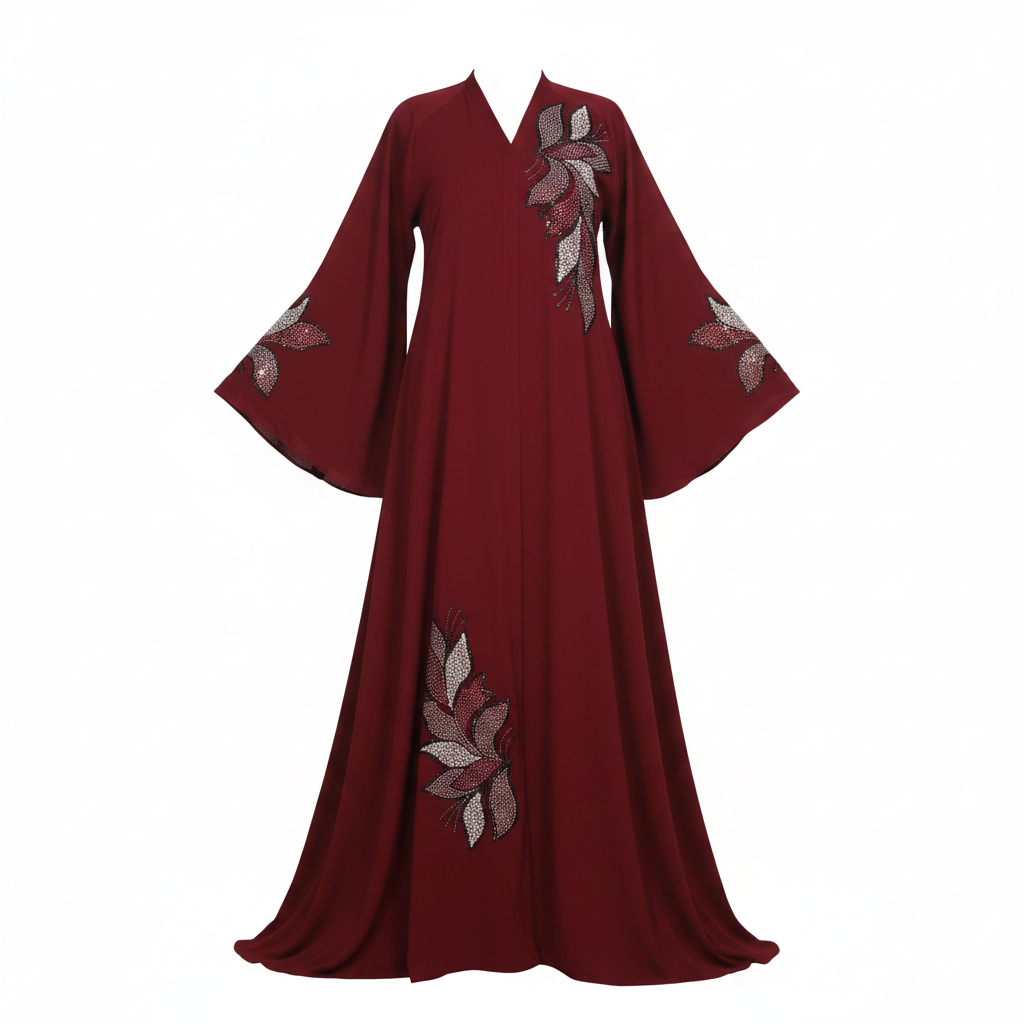 Ghost Mannequin – Wine Red Leaf Abaya