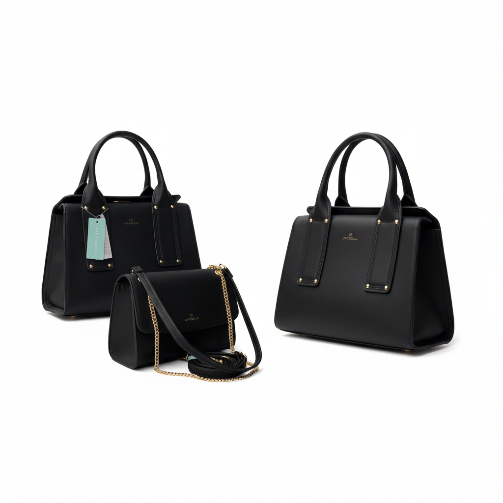 Women's 2-in-1 Designer Bag Set – Black Tote & Crossbody