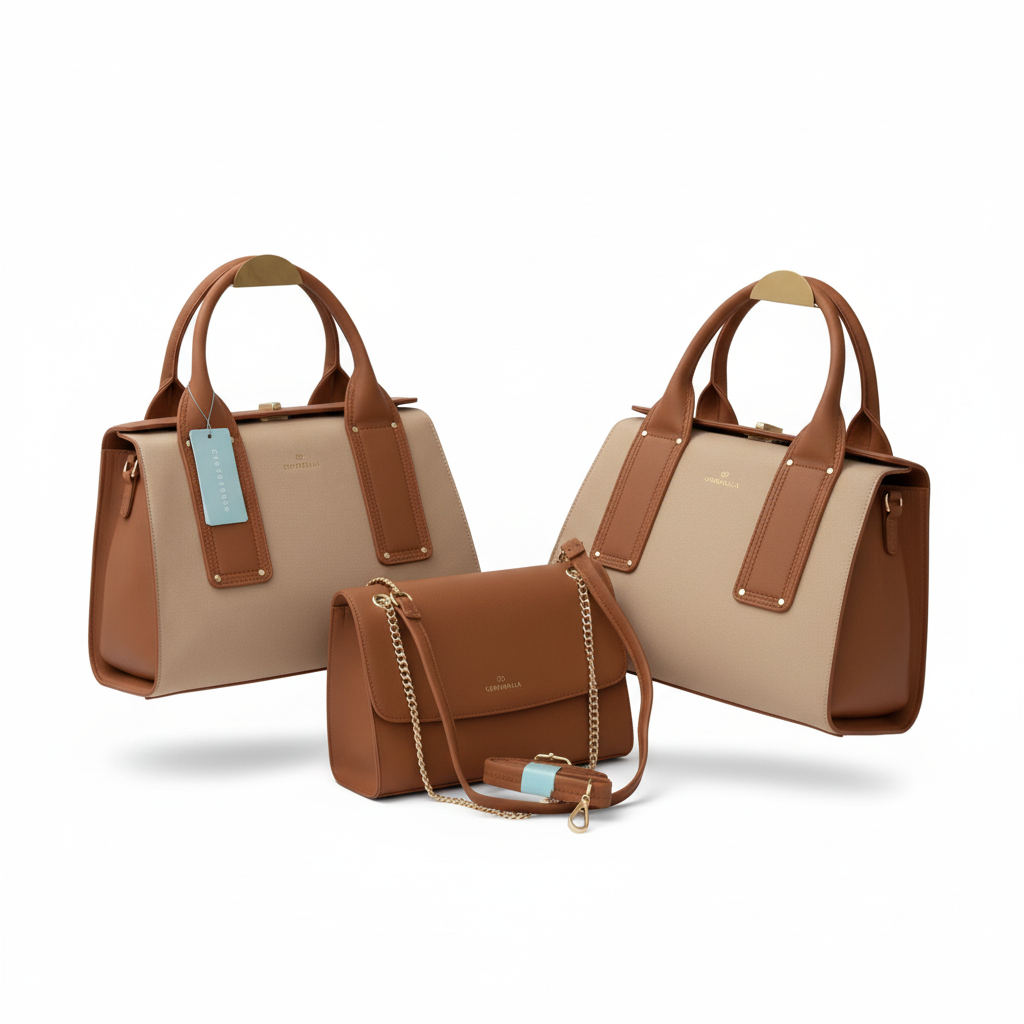 Women's 2-in-1 Designer Bag Set – Tan & Beige Tote & Crossbody