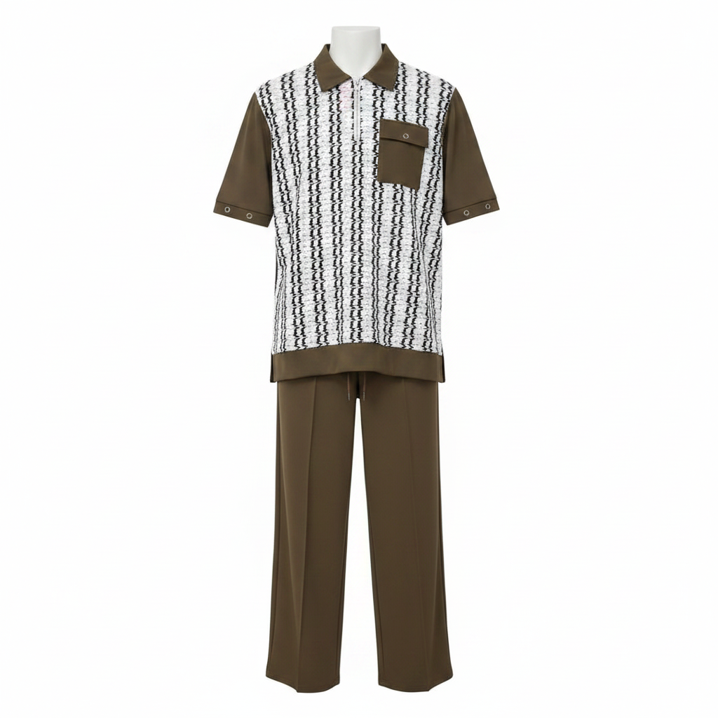 Ghost – Olive Zigzag 3/4 Sleeve Polo & Trouser Set