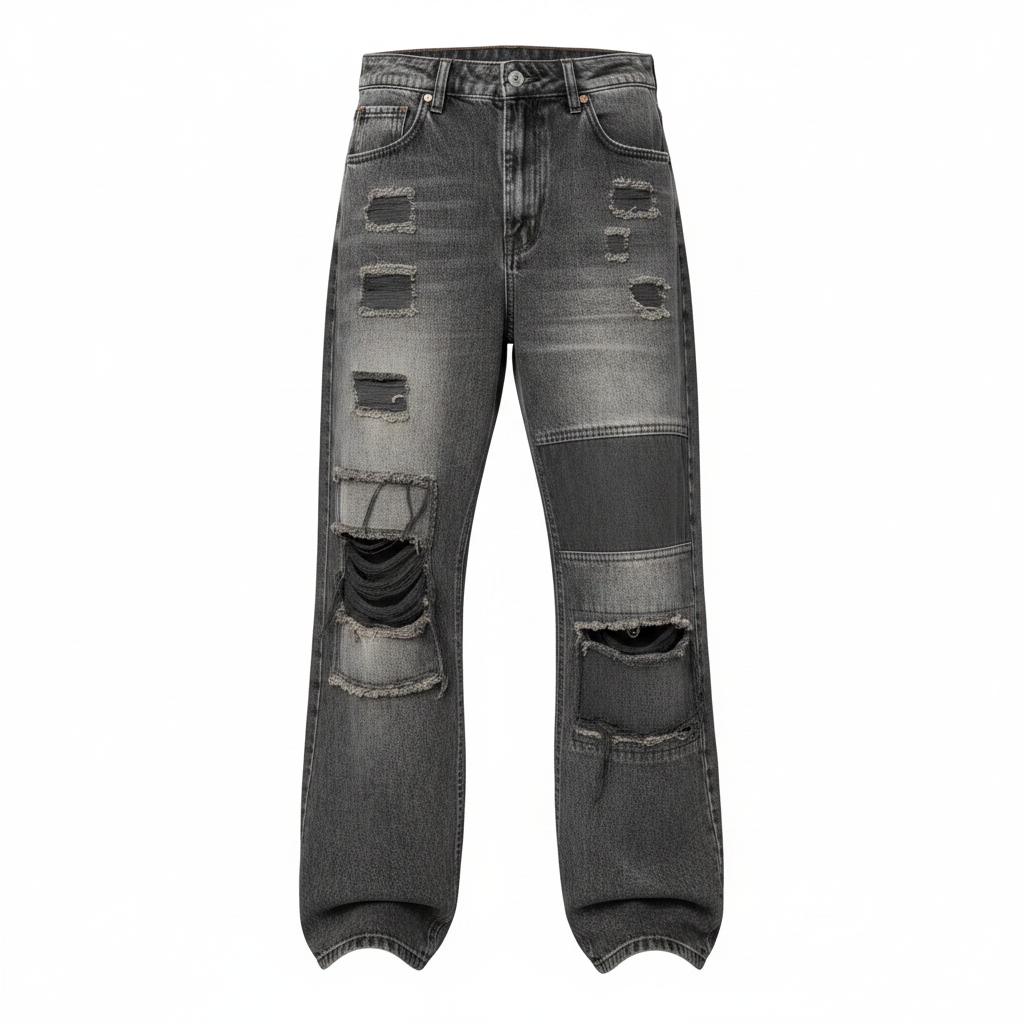Ghost – Sand-Washed Distressed Baggy Jeans