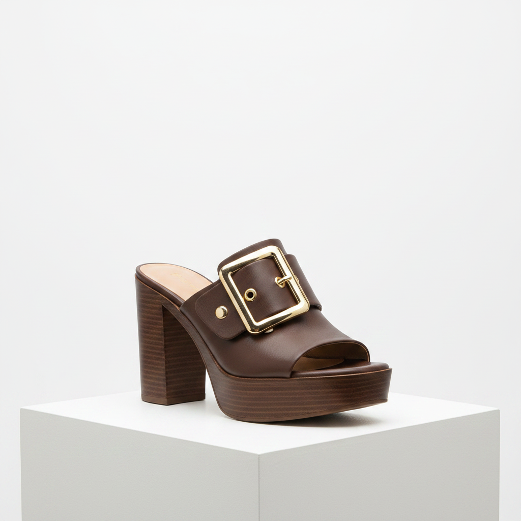 Ghost Shot – Buckle Block Heel Mule Sandal
