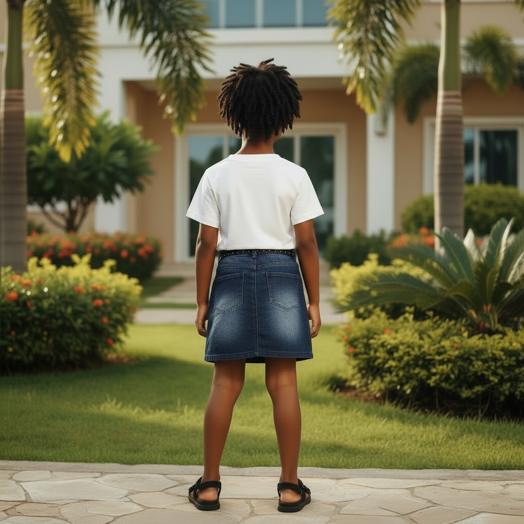 Girls Denim Skirt Set – Plain Back View