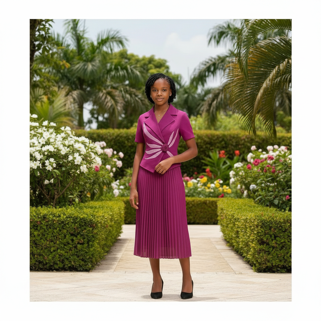 Girls' Magenta Pleated Midi Dress – 1:1 Square