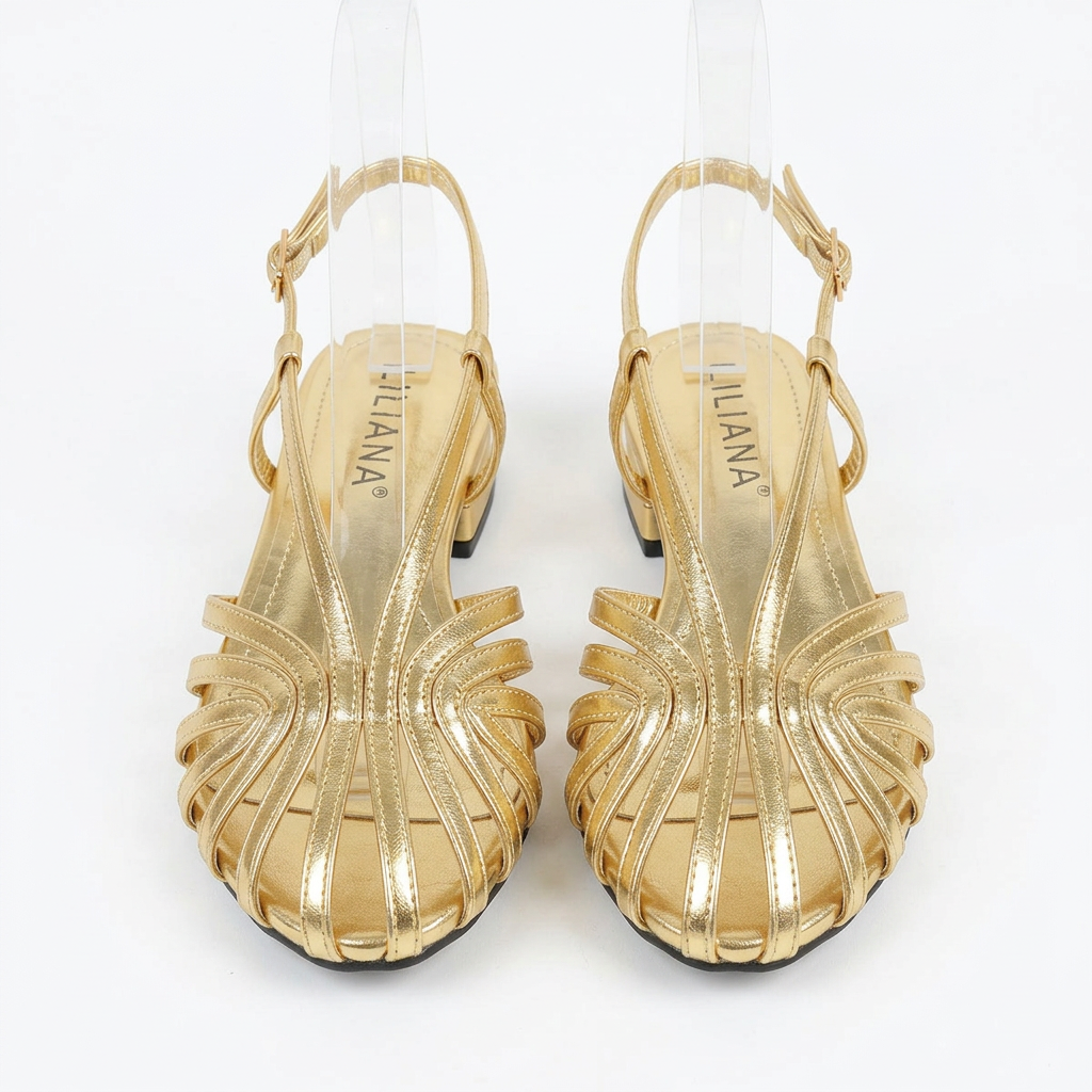 Gold ghost-mannequin shoe pair