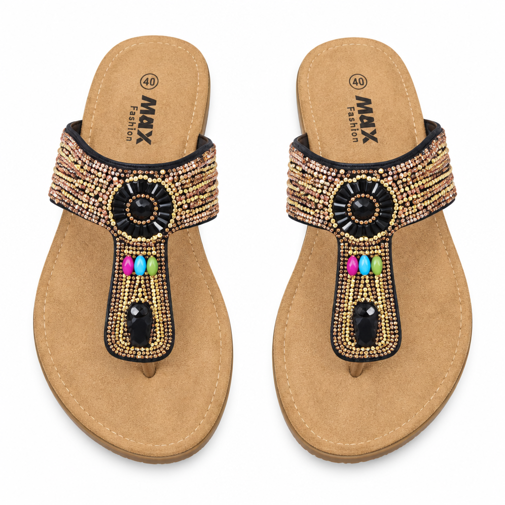 Gold Rhinestone T-Strap Flat Sandal – Ghost Mannequin