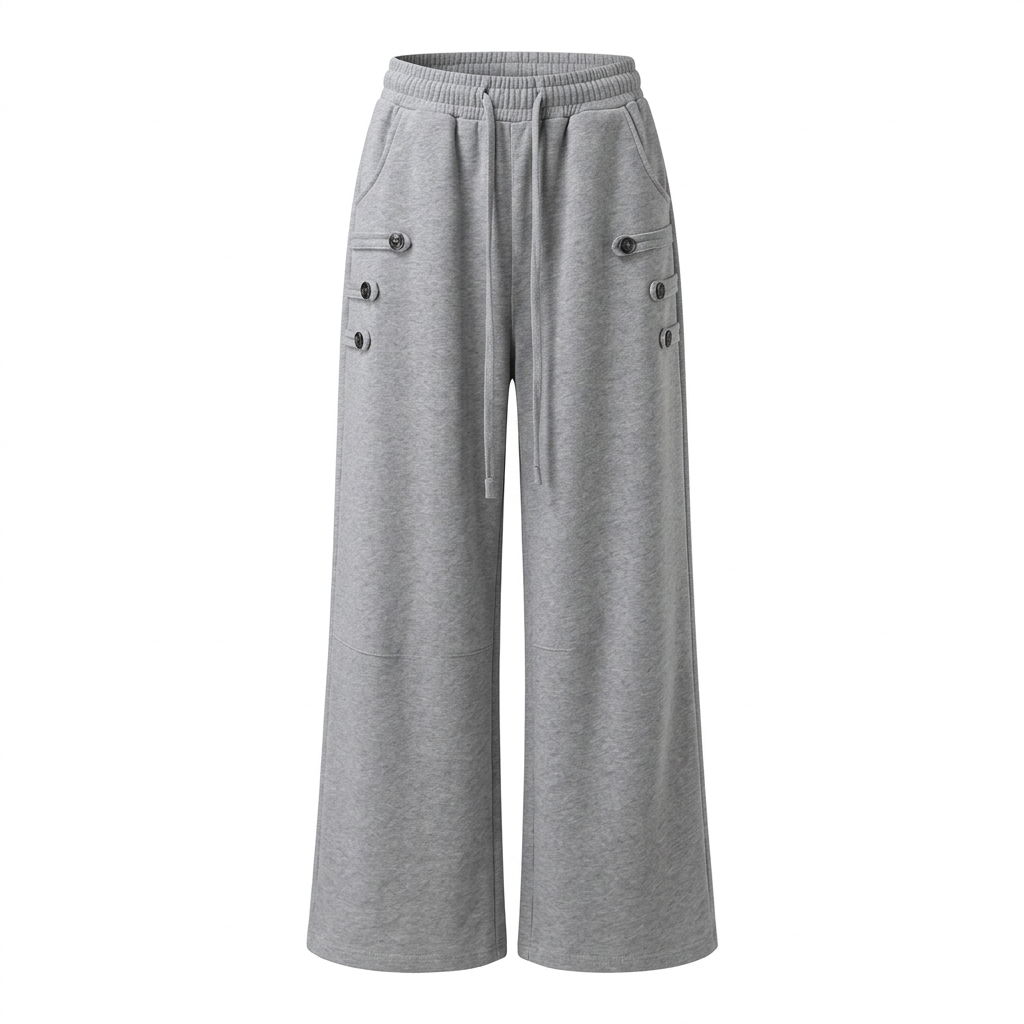 Grey button-tab trousers mannequin