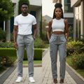 Grey Cargo Pants - Male & Female Models Square