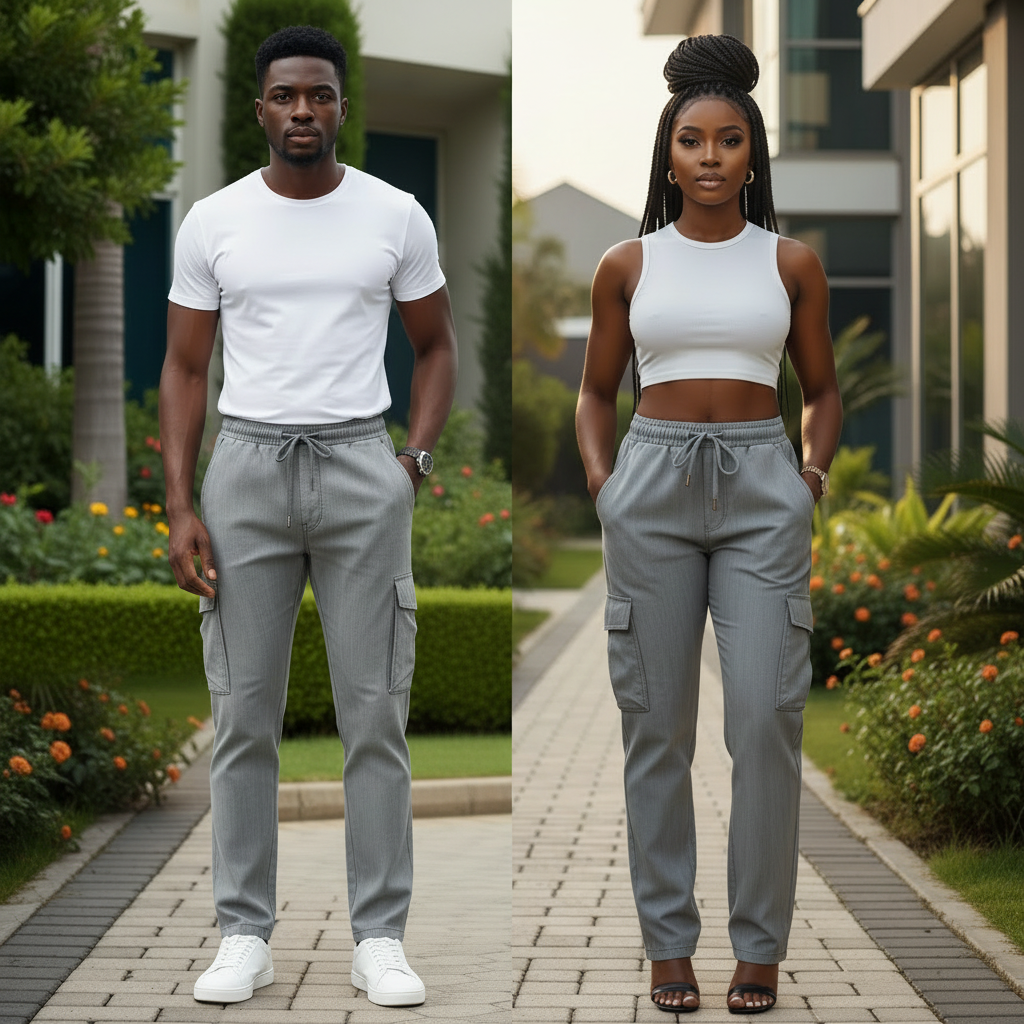 Grey Cargo Pants - Male & Female Models Square
