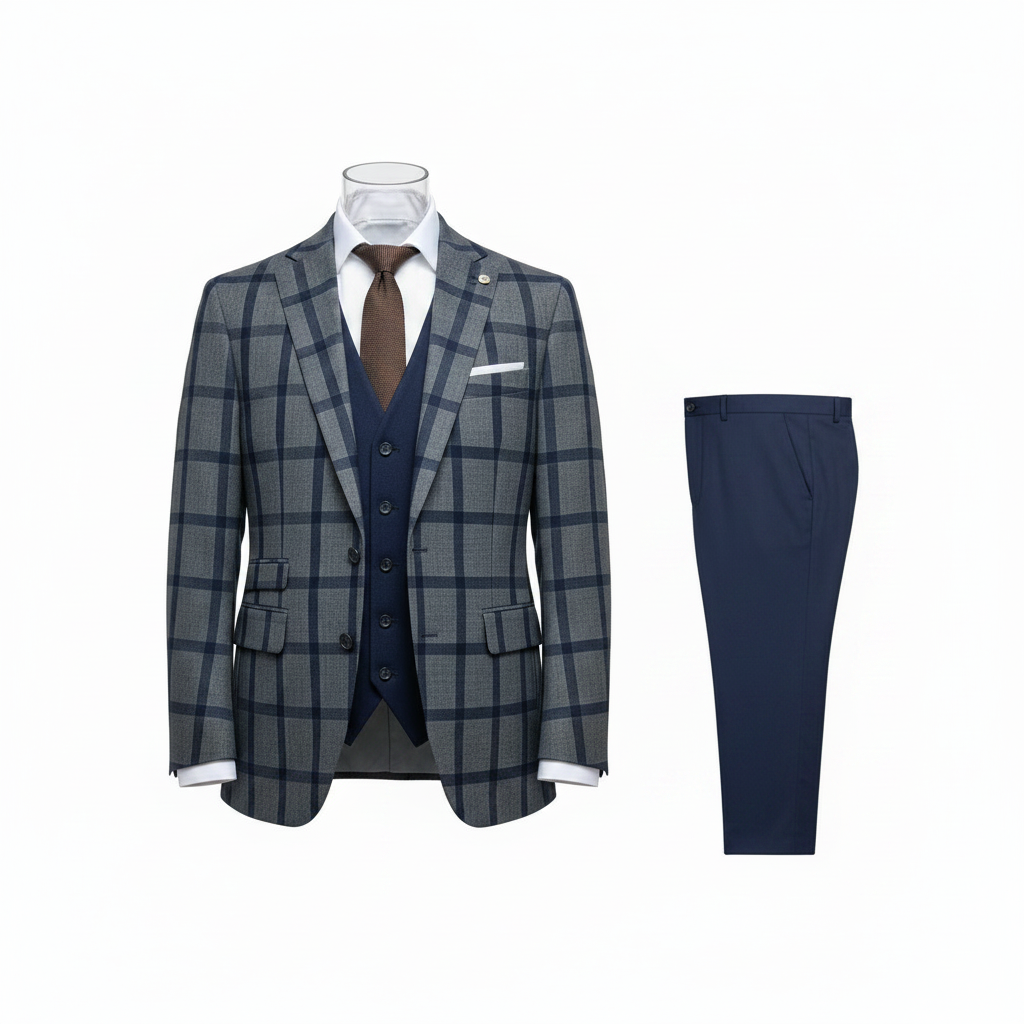 Grey Navy Glen Plaid Ghost with Trousers