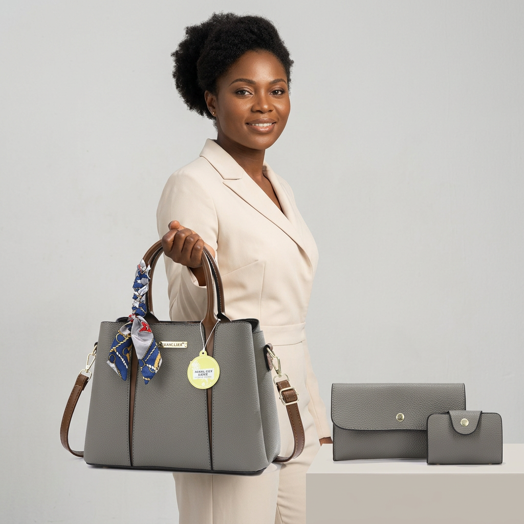 Grey scarf-handle handbag model preview