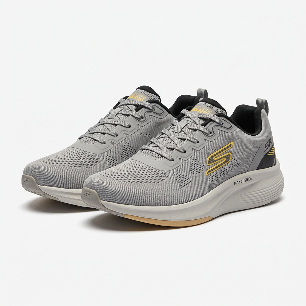 Grey sneakers with yellow accents catalog preview
