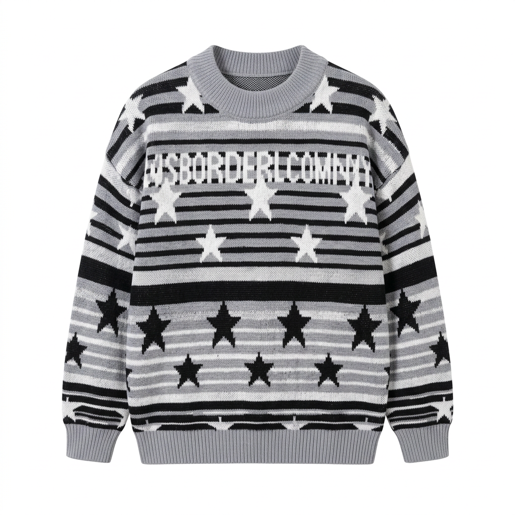 Grey star-and-stripe sweater product preview