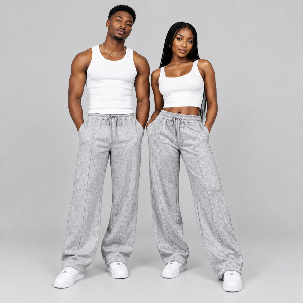 Grey Wide-Leg Sweatpants – Both Genders Model Shot
