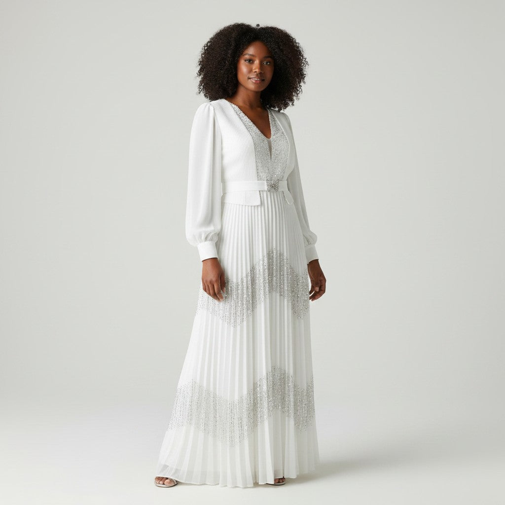 Sequin Wave Pleated Maxi Dress Set