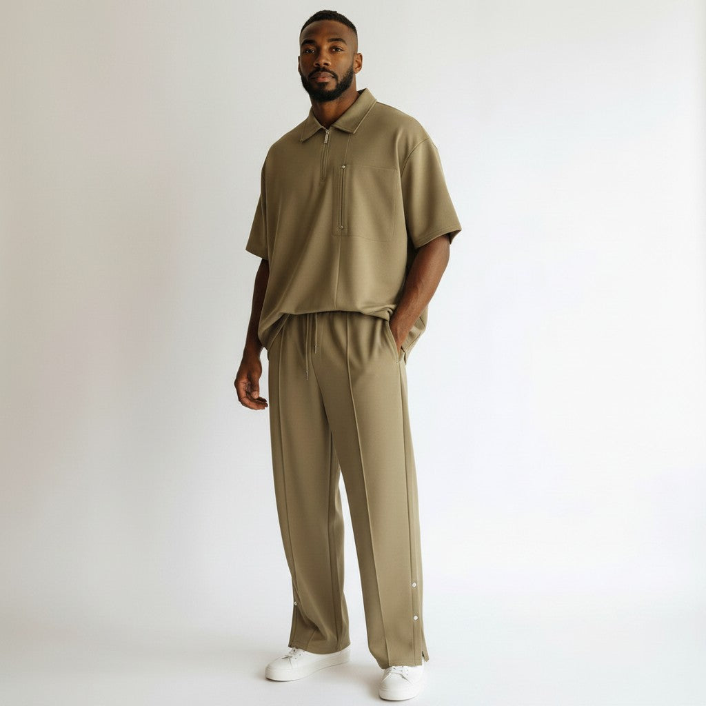 Olasco Wheat Khaki Polo & Trouser Set