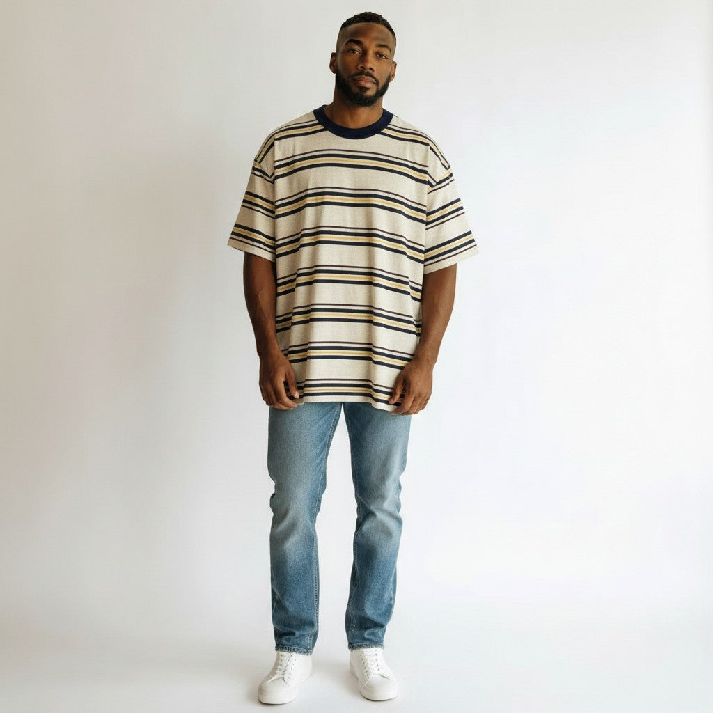 Multi-Stripe Round Neck Tee – Cream