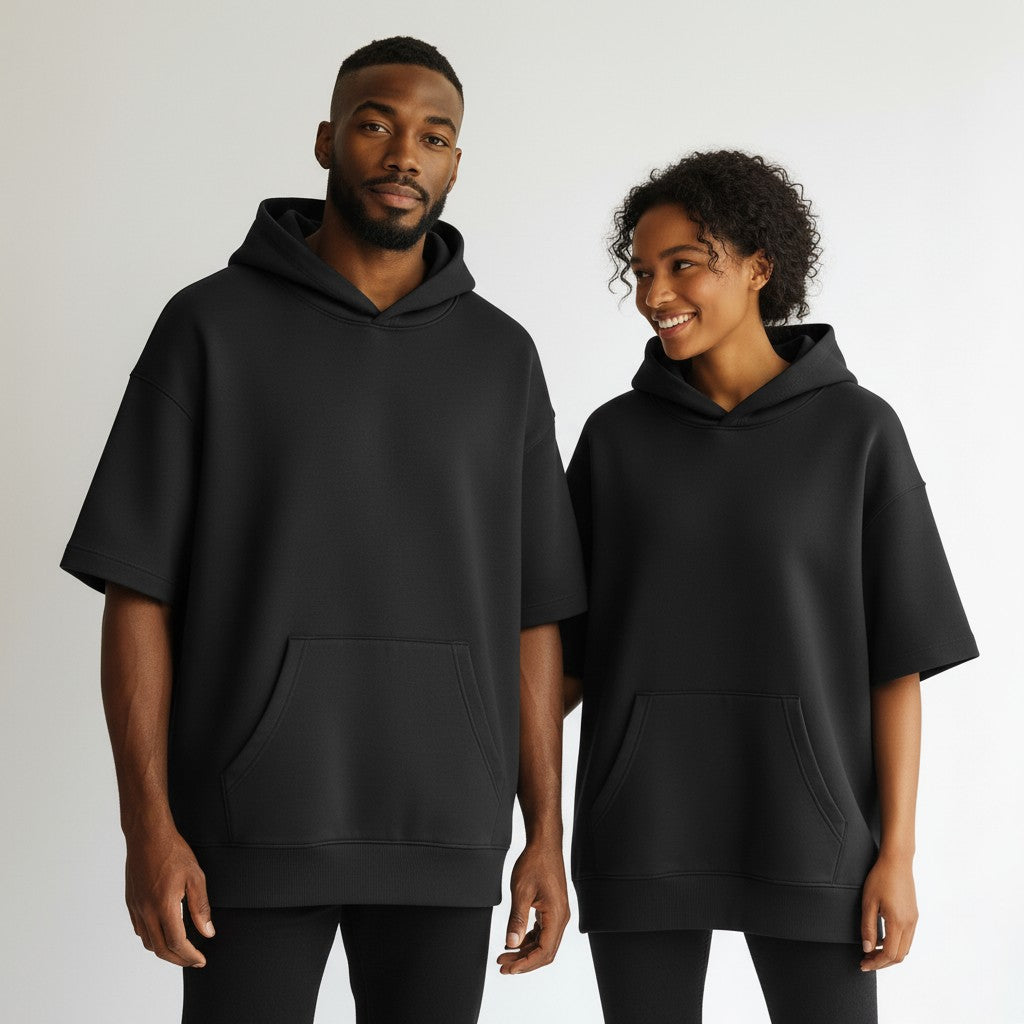 Plain Short-Sleeve Hoodie – Black