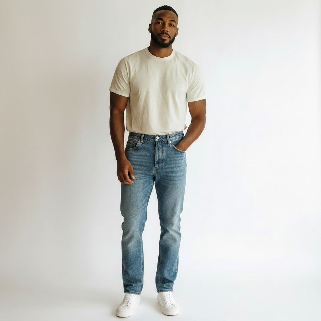 Light Blue Acid-Wash Baggy Denim Jeans