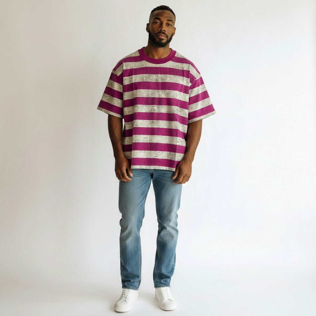 Bold Stripe Round Neck Tee – Fuchsia/White