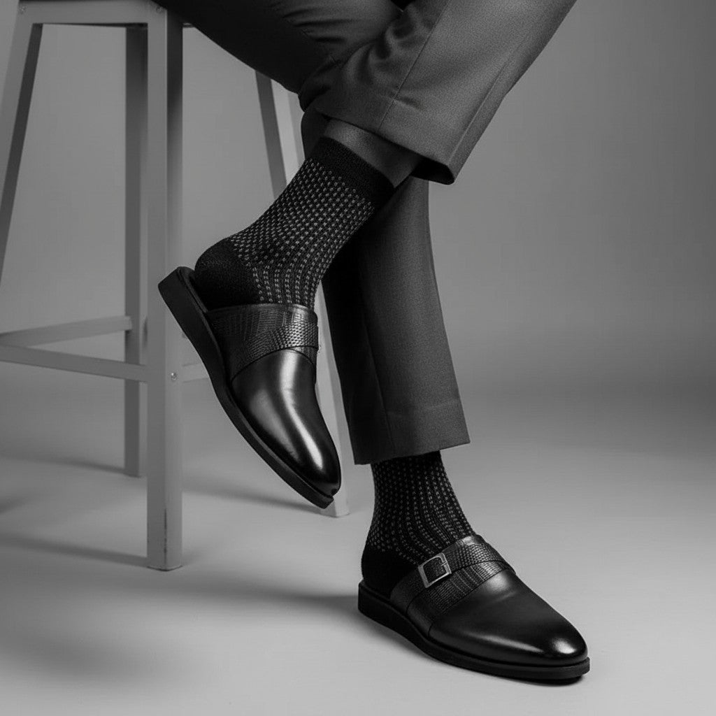 BLACK Monk-Strap Leather Mule