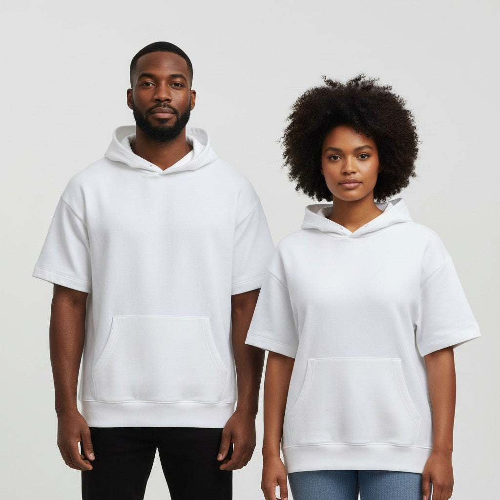Plain Short-Sleeve Hoodie – White