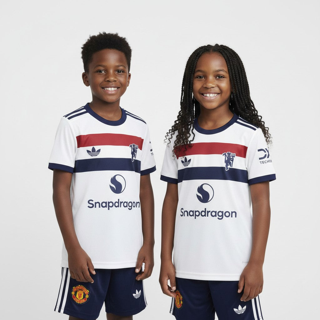 Man Utd FC Kids Away Kit — White  Originals Snapdragon Set