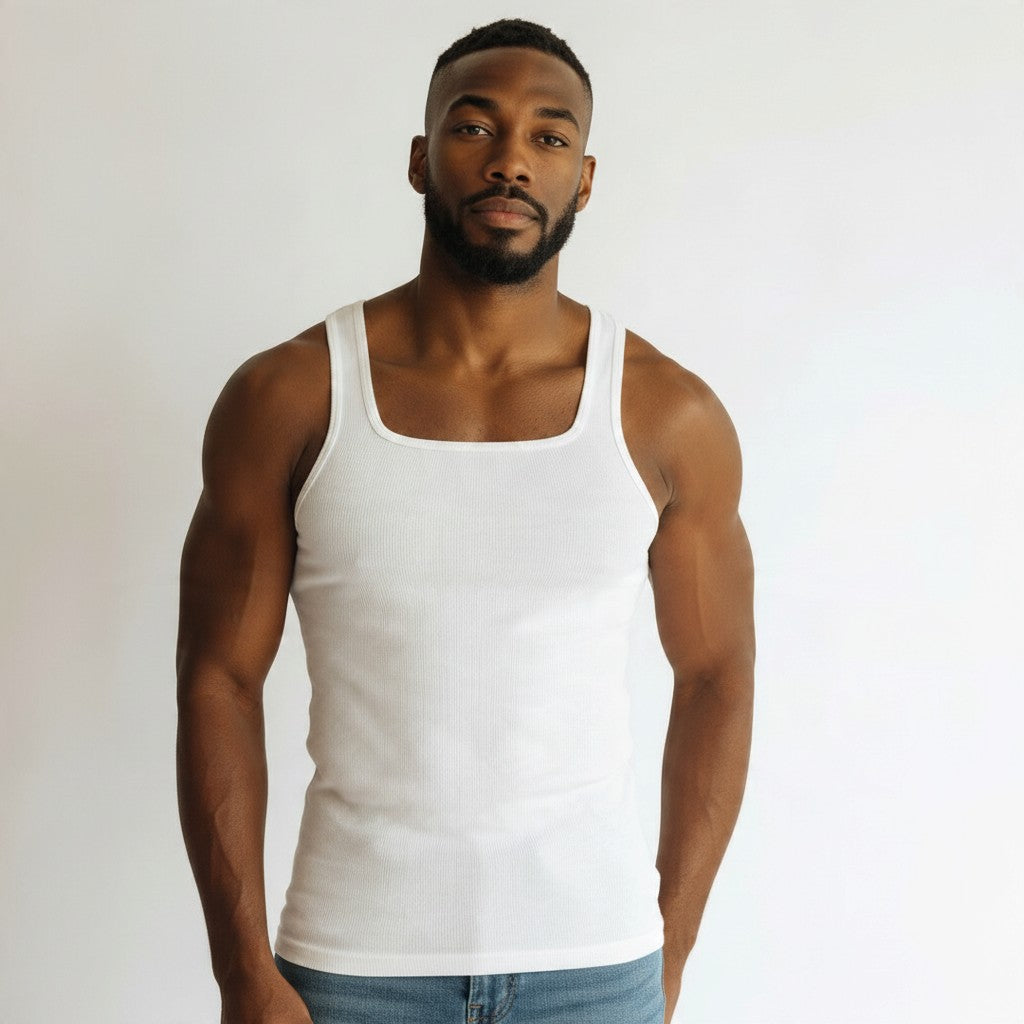 White Ribbed Scoop-Neck Vest Three-Pack