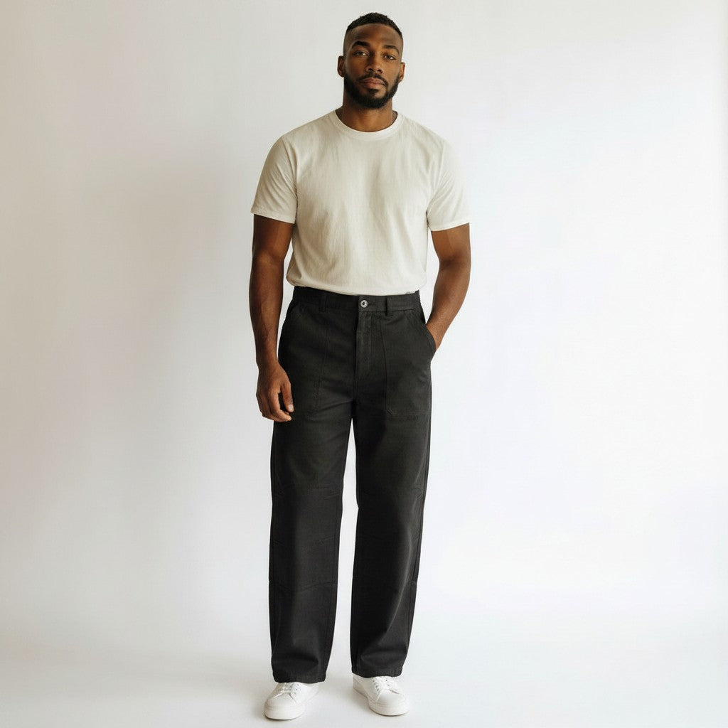 Charcoal Washed Black Straight-Leg Utility Trousers