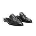 Black Croc-Embossed Double Monk Mule