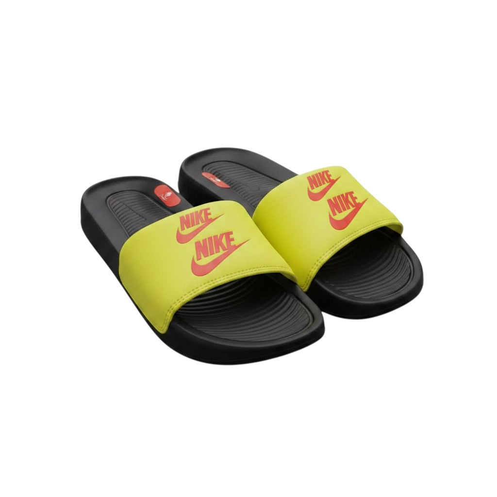 Black Neon Yellow Flame Graphic Strap Ribbed Men's Slides
