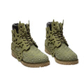 Olive Green Crystal Studded Cage Flame Lace-Up Men's Boots