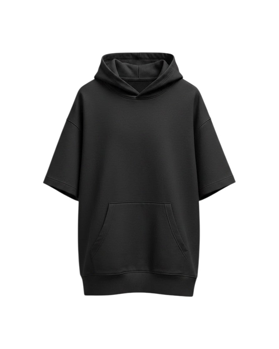 Plain Short-Sleeve Hoodie – Black