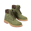 Olive Green Monogram Embossed Lace-Up Men's Boots