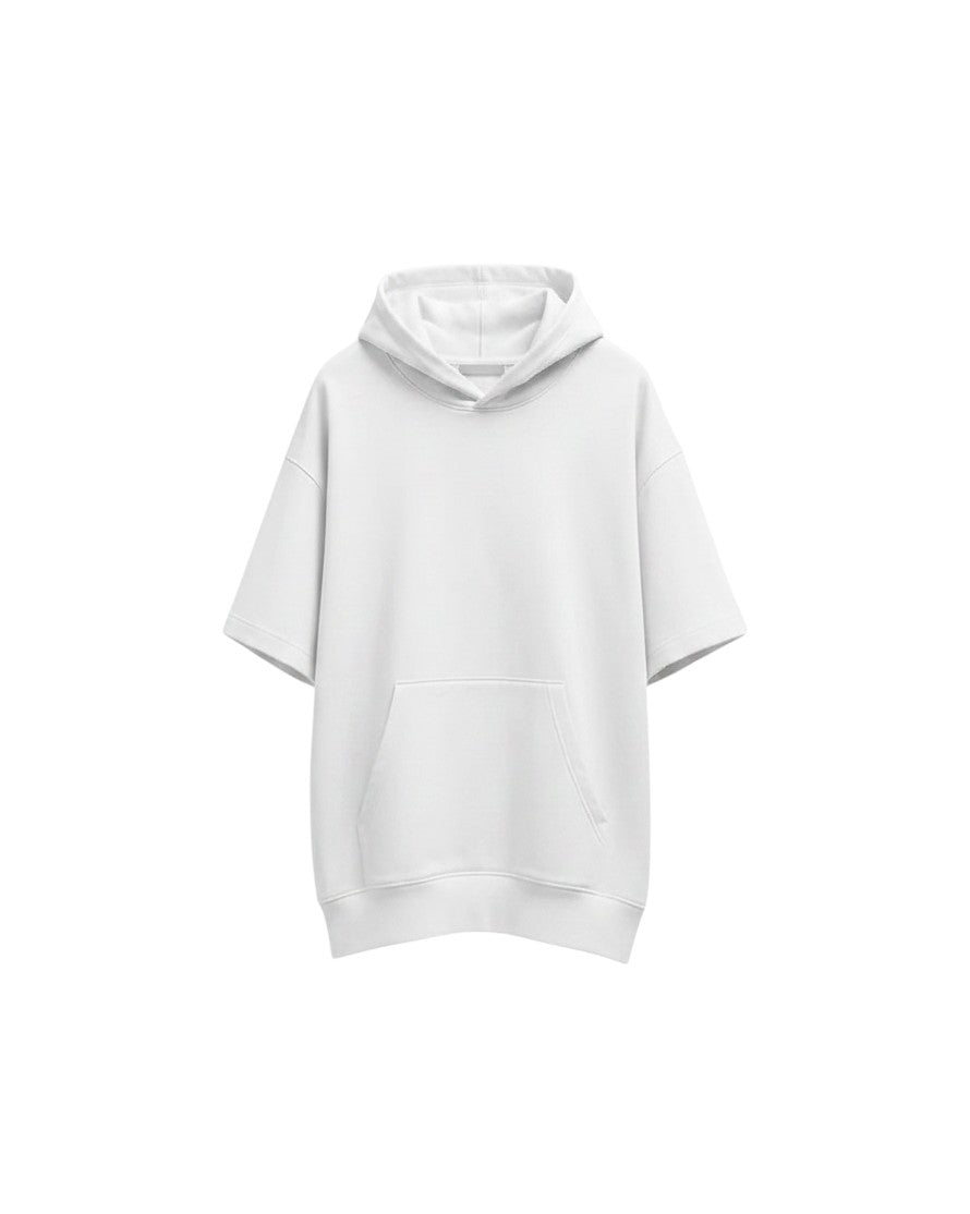 Plain Short-Sleeve Hoodie – White