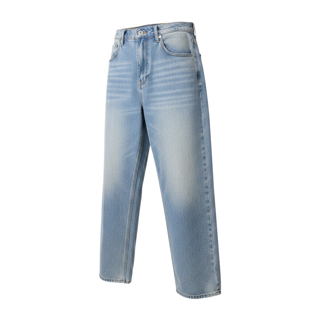 Light Blue Acid-Wash Baggy Denim Jeans