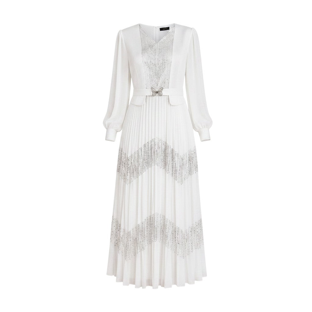 Sequin Wave Pleated Maxi Dress Set