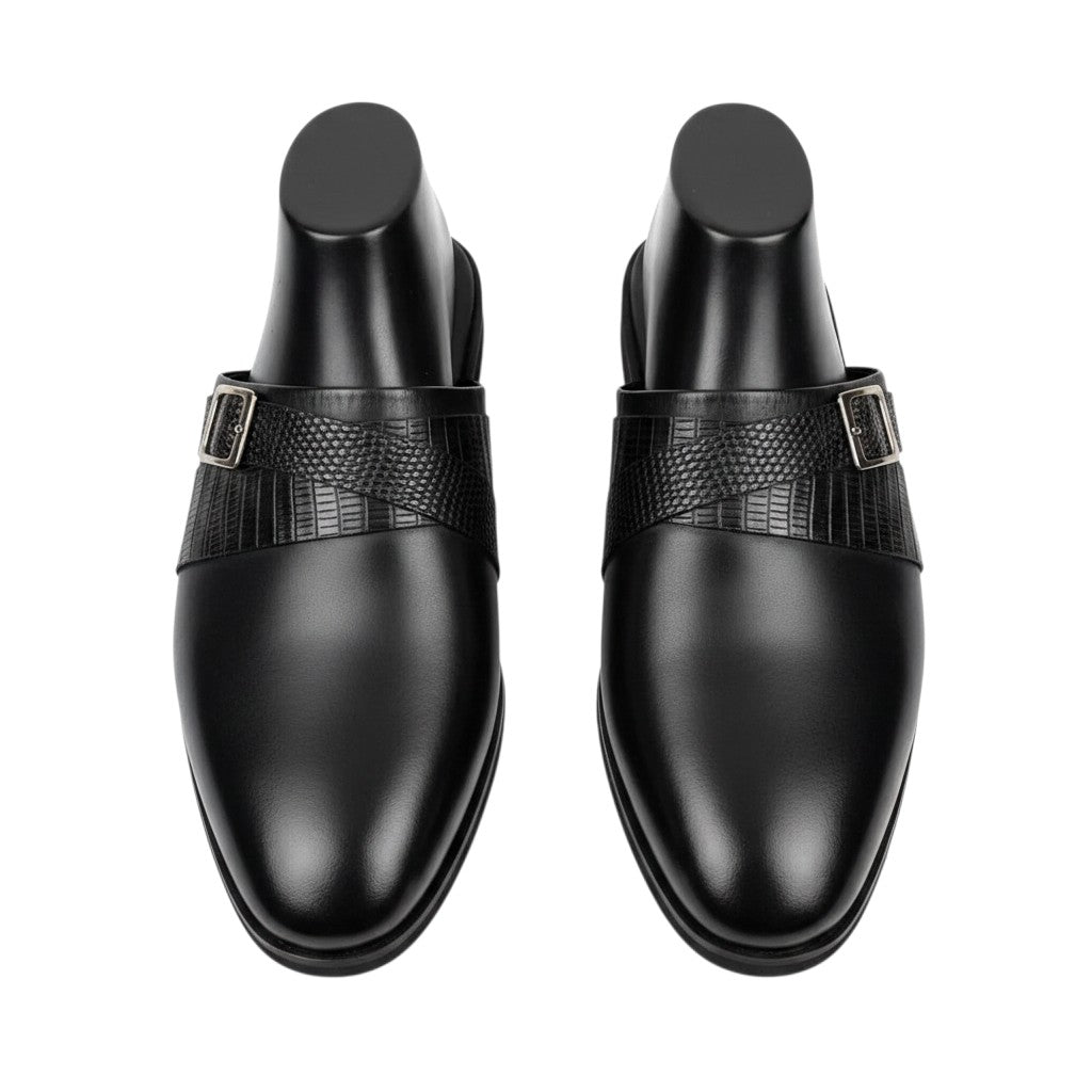 BLACK Monk-Strap Leather Mule