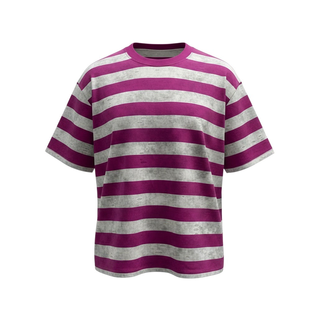 Bold Stripe Round Neck Tee – Fuchsia/White