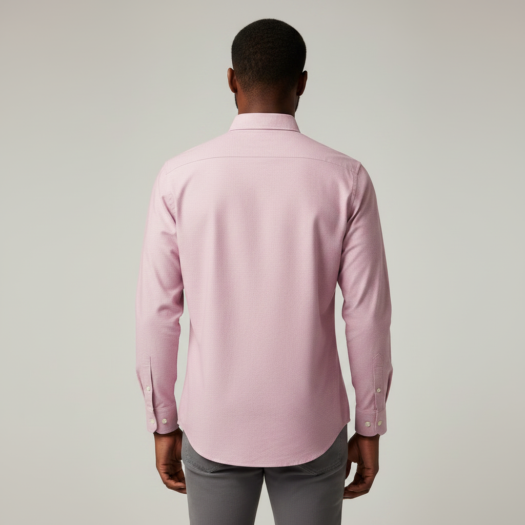 Nigerian adult male model wearing Rose Pink Long Sleeve Shirt – Back View