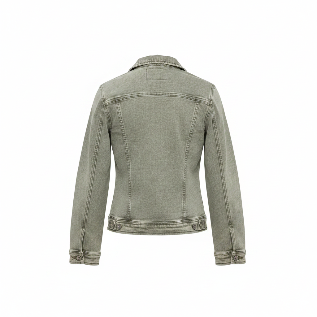 Olive Green Washed Denim Jacket – Back Ghost Mannequin
