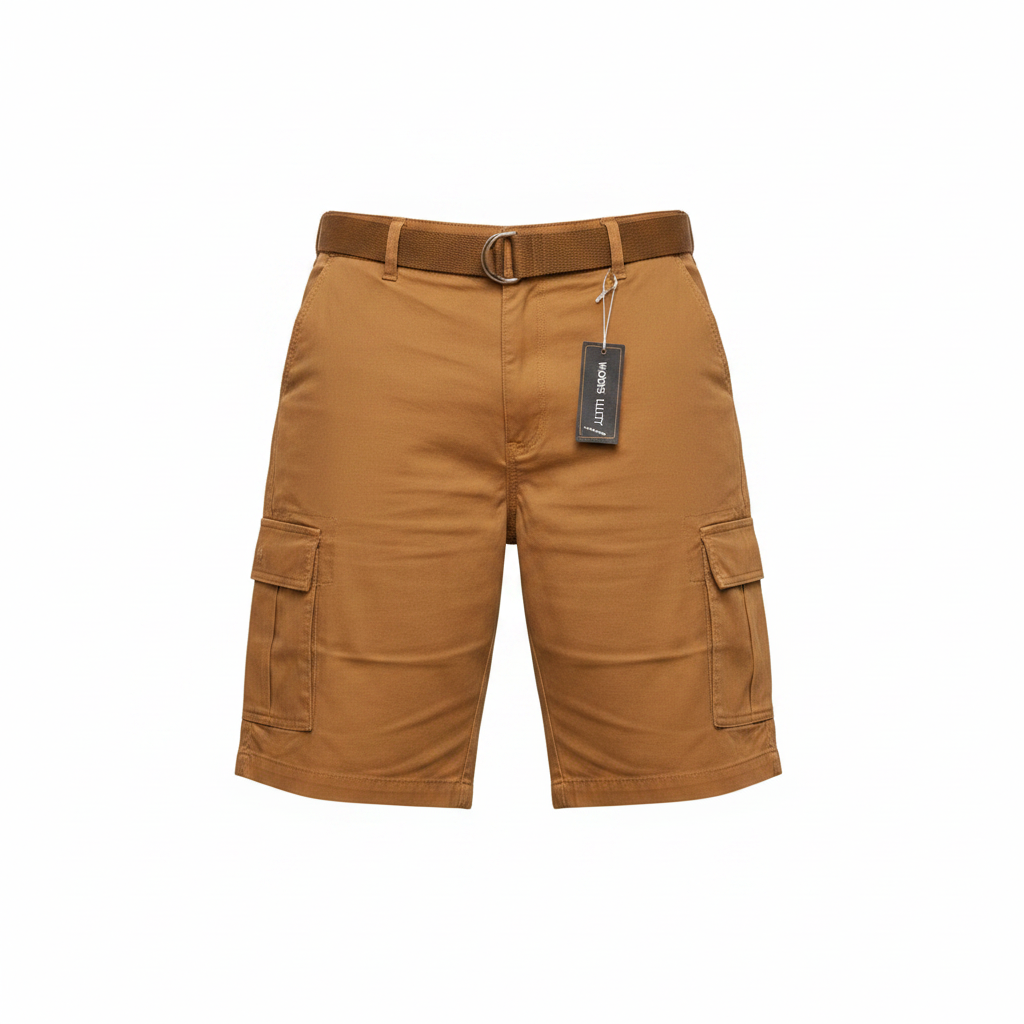 Ghost mannequin view of Unisex Tan Brown Cargo Shorts