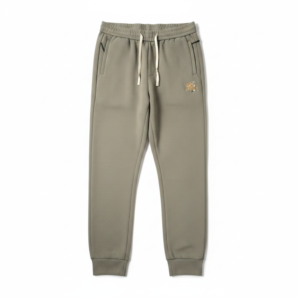 Sage green waffle patch jogger pants ghost mannequin front view
