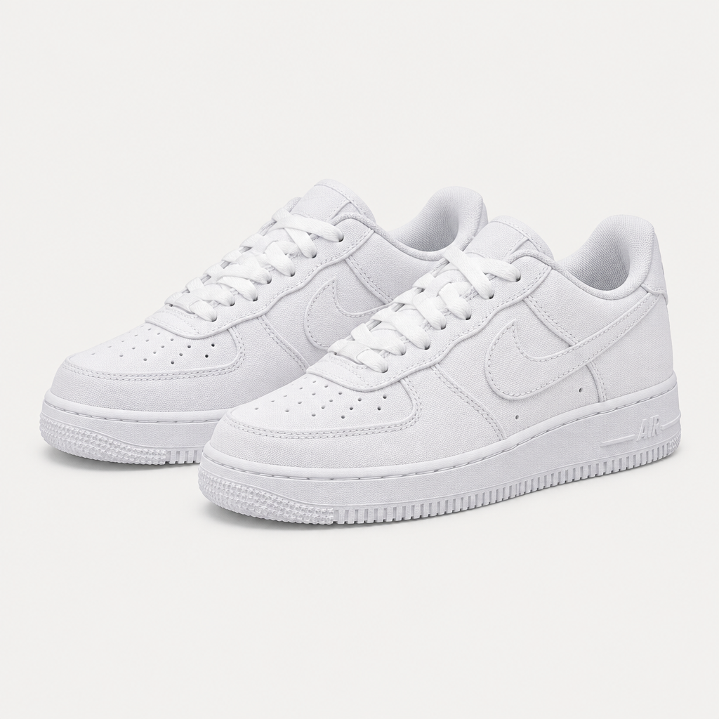 Pair of white low-top sneakers with perforated toes