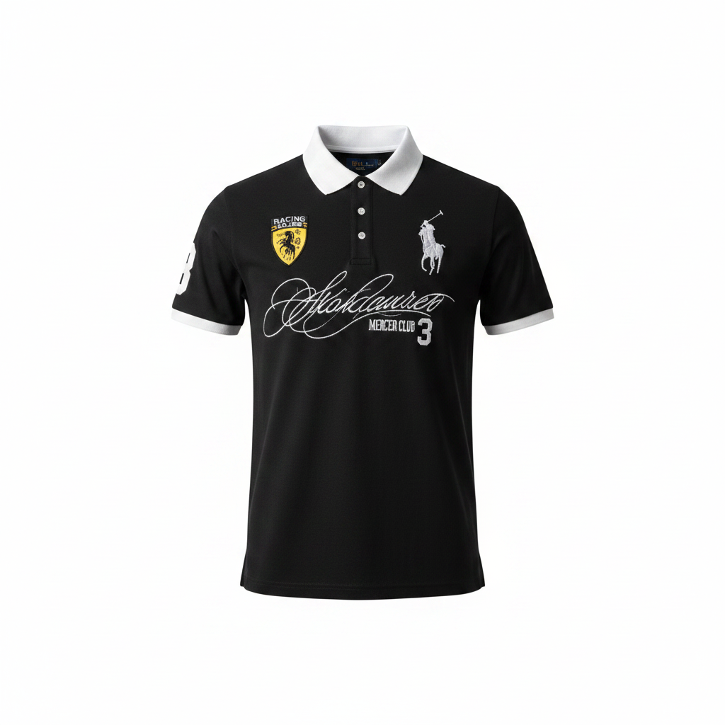 Men's Black & White Contrast Collar Polo Shirt – Ghost Mannequin Front View