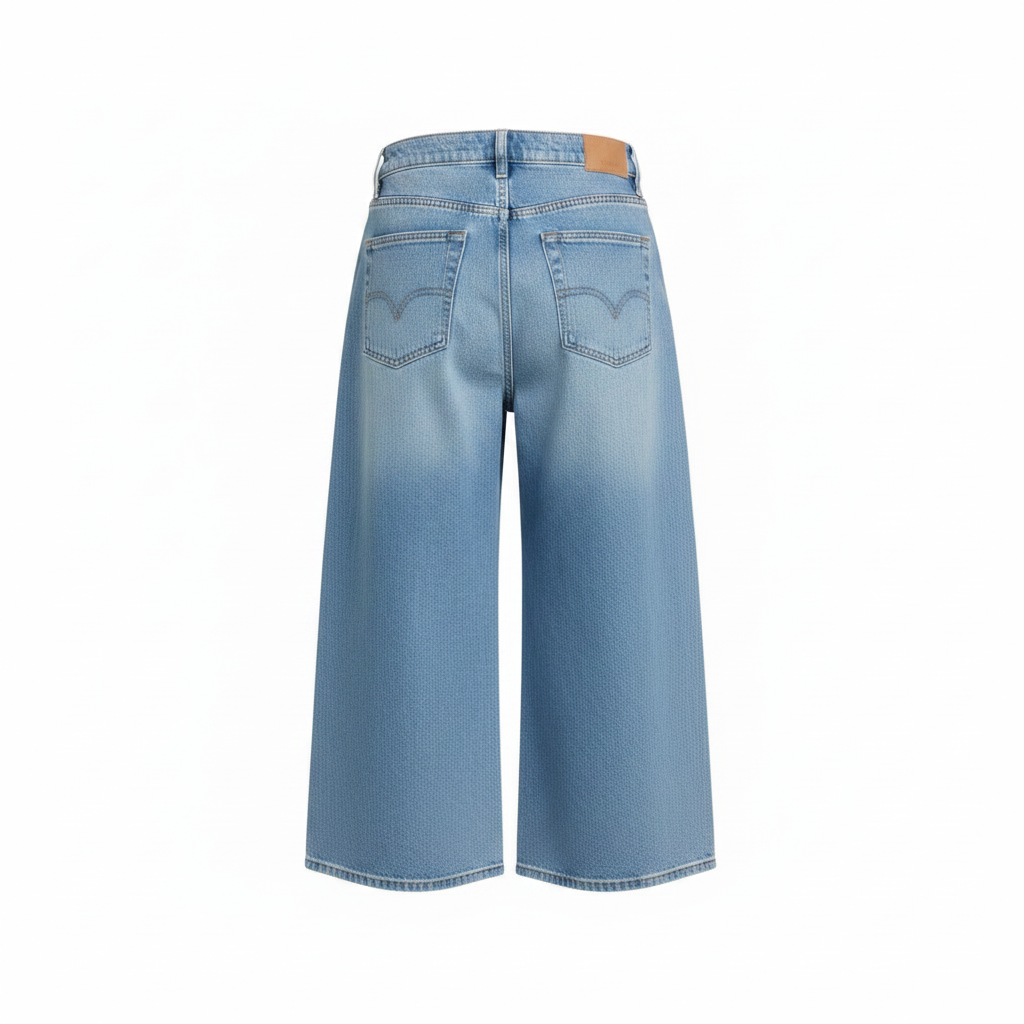 Light Blue High-Waist Wide-Leg Culotte Jeans – Ghost Mannequin Back